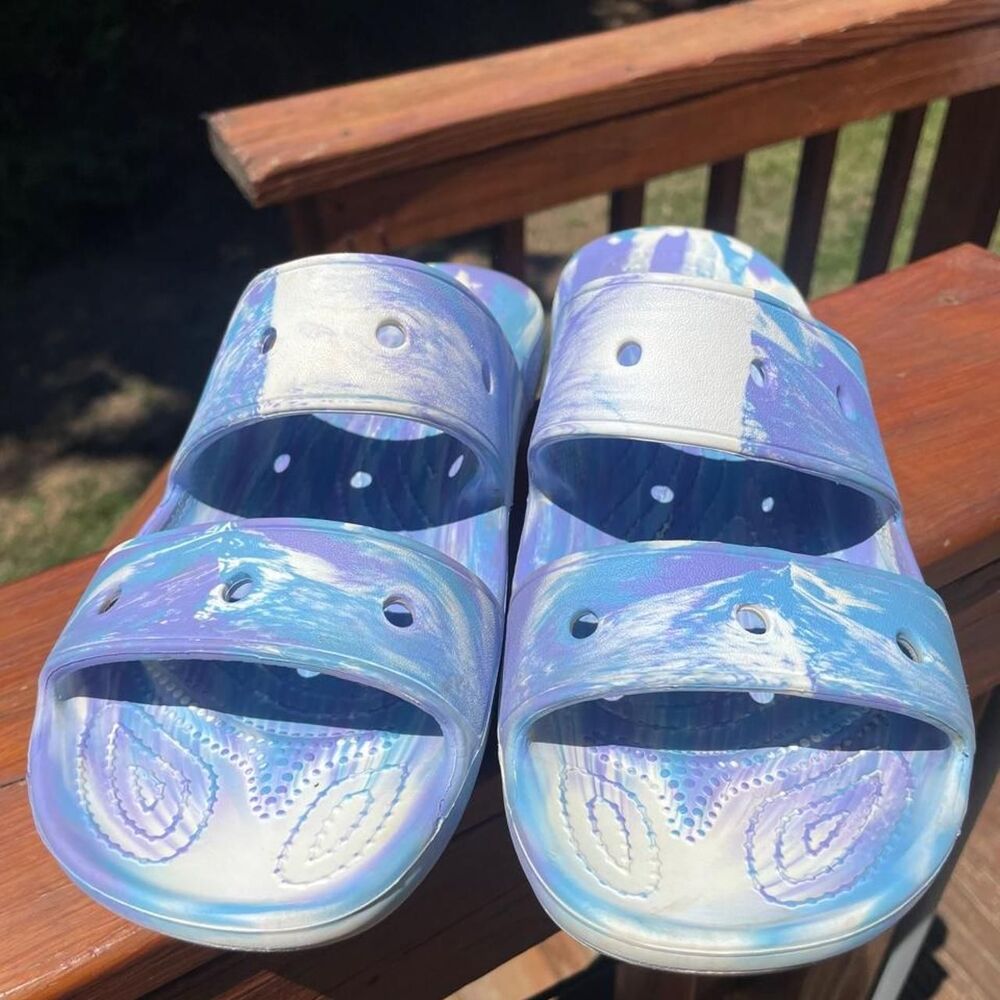 Crocs Women's  W10 M8 Purple Blue Marbled Sandals Water Shoes